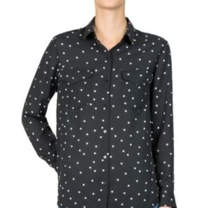 LOFT Black With Small White Hearts Button Down Shirt